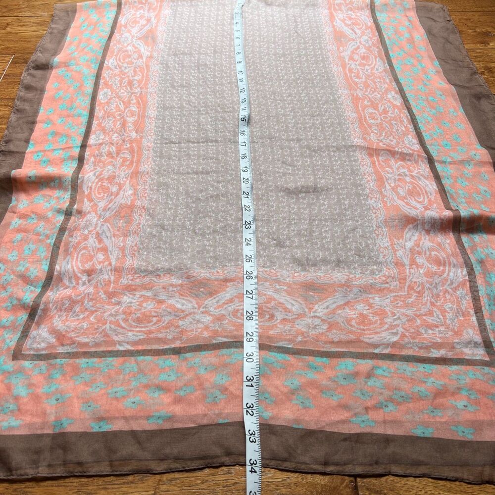 Sheer Floral Peach Brown Aqua Sheikha Head Scarf Shawl Rectangle - Picture 5 of 5